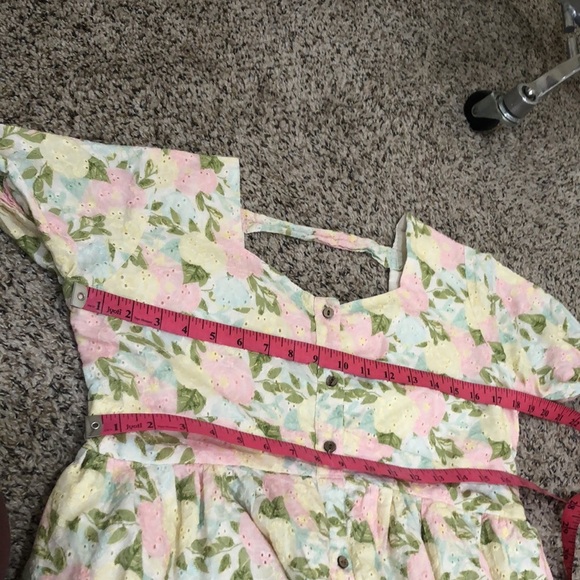 ModCloth Midi Dress Size Small Pastel Yellow Pink Floral Eyelet - Picture 10 of 12